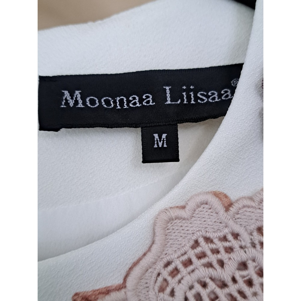 Moonaa Liisaa White Embroidered Applique Long Sleeve Midi Dress Womens Medium - Picture 2 of 5
